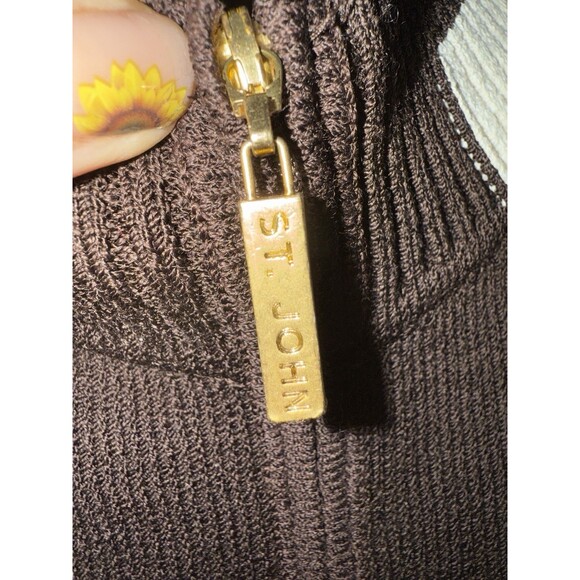 St. John Sport Marie Gray Knit Orange Zippered Cardigan Jacket Size L Santana - Picture 4 of 9